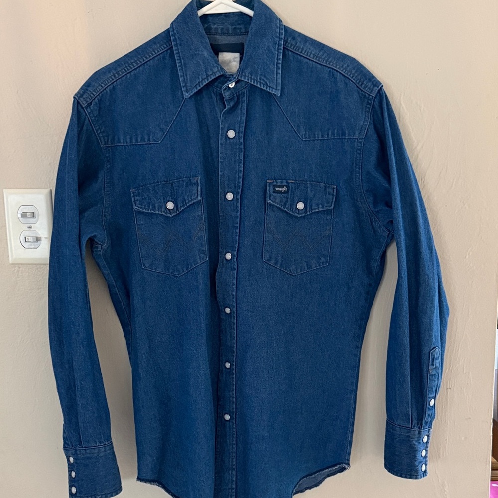 Wrangler Dark Blue Western Denim Button Down Shirt Medium